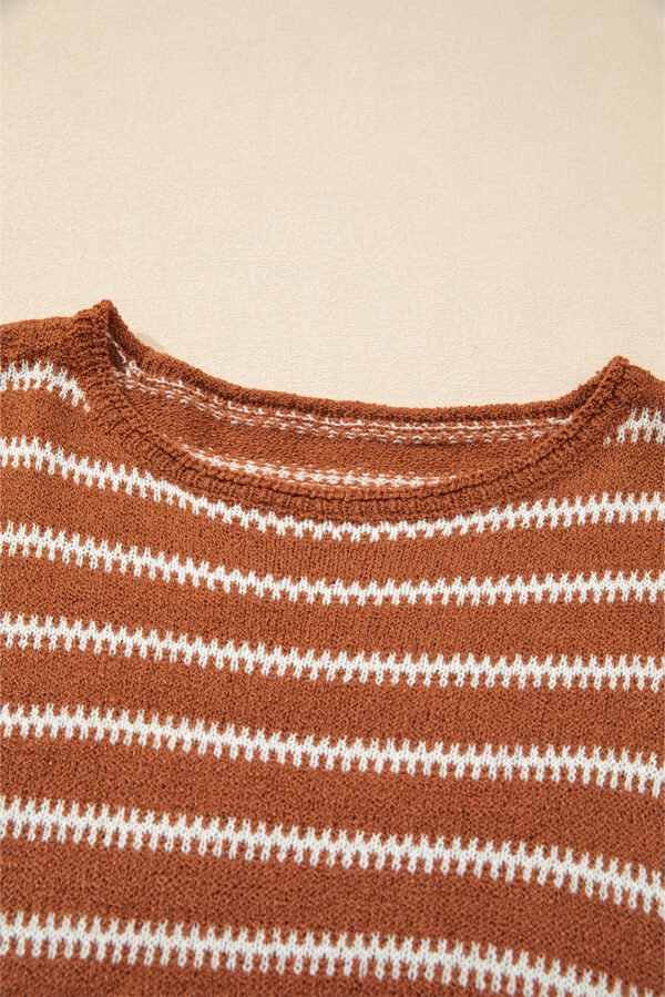 Brown Stripe Drop Shoulder Casual Sweater