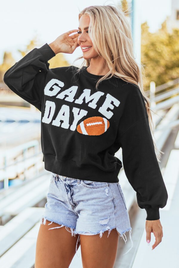 Black GAME DAY Graphic Varsity Pullover Sweatshirt