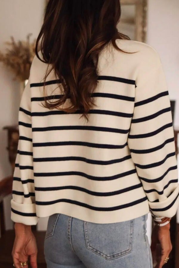 Black Stripe Flap Pocket Buttoned Cardigan Sweater