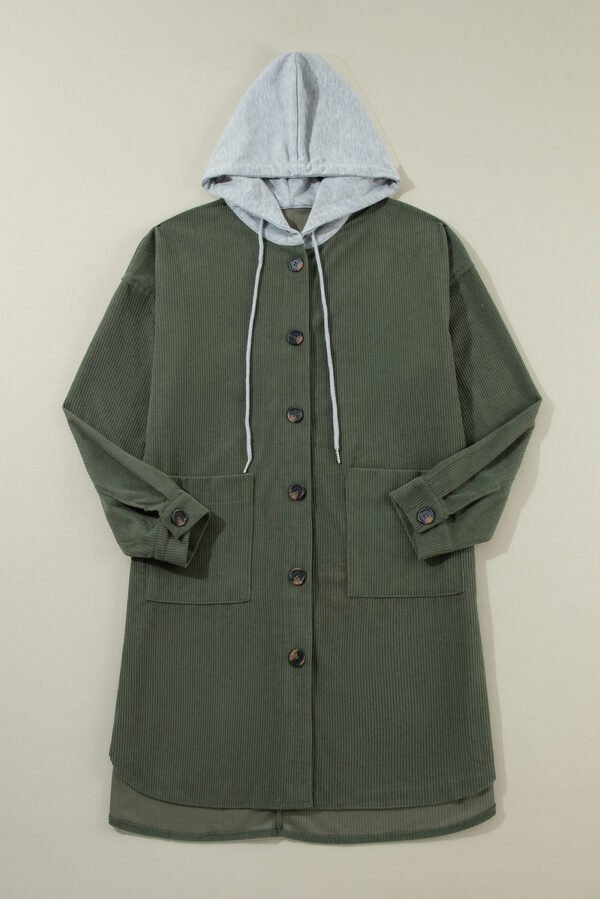 Jungle Green Oversized Corduroy Contrast Hooded Shacket