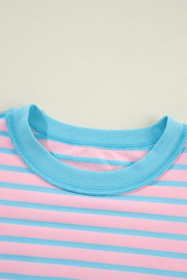 Pink Stripe Contrast Trim High Low Pullover Tunic Sweatshirt