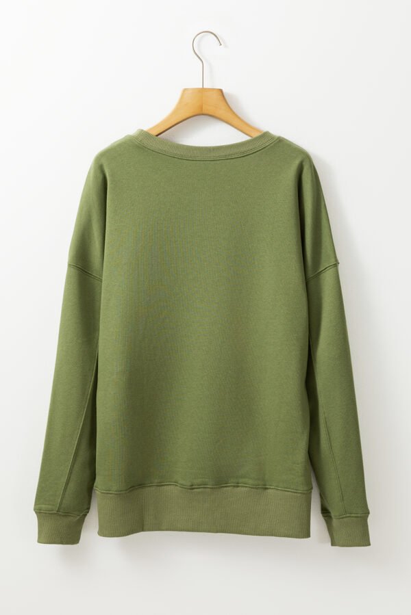 Vineyard Green Drop Shoulder Crisscross Stitching Pocketed Loose Sweatshirt