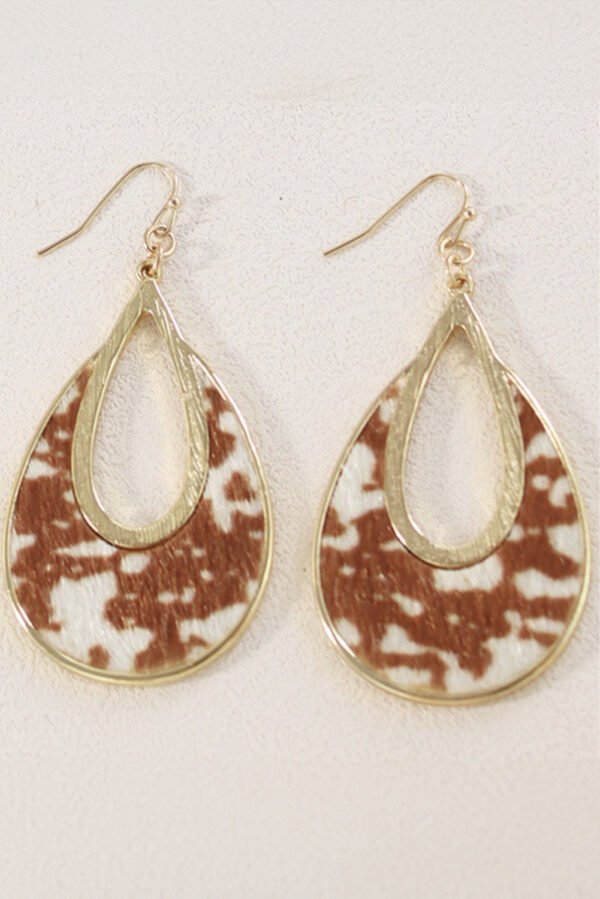 Chestnut Leopard Print Hollowed Waterdrop Shape Hook Earrings