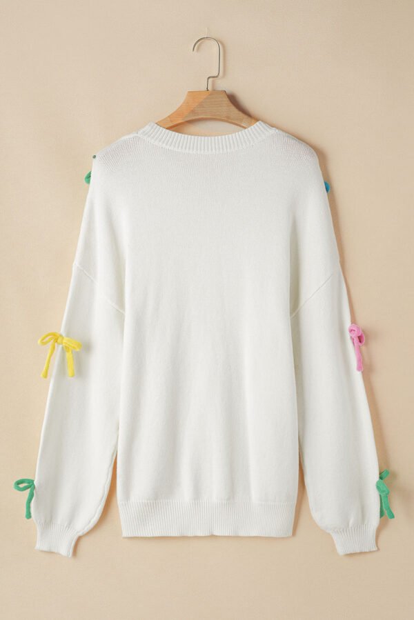 Beige Colorful Bow Knot Decor Crewneck Oversized Sweater