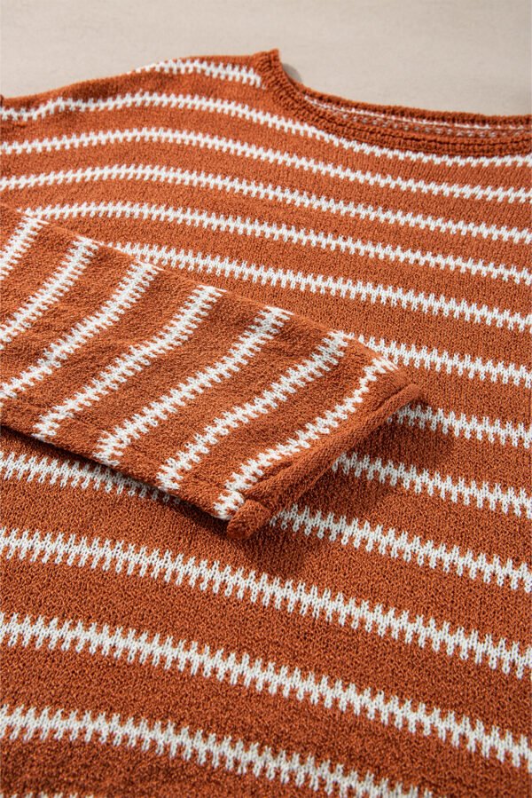 Brown Stripe Drop Shoulder Casual Sweater