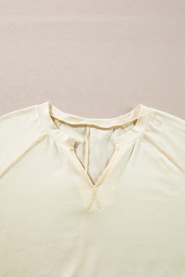 Apricot Exposed Stitching Notched Neckline Long Sleeve Top