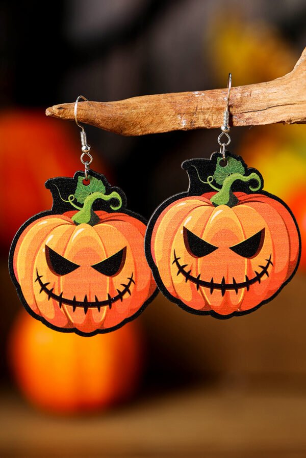 Orange Halloween Pumpkin Face Hook Earrings