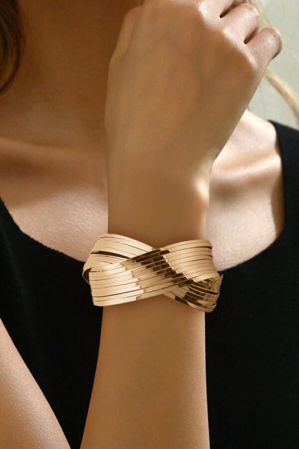 Gold Textured Crossover Metal Cuff Bracelet