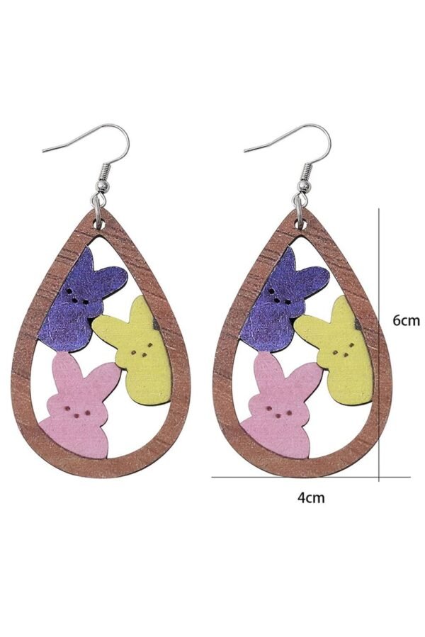 Brown Waterdrop Shape Easter Bunny Hook Earrings