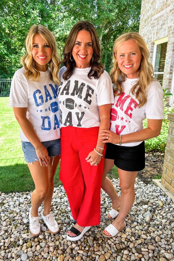 White GAME DAY Rugby Football Graphic Crewneck T Shirt