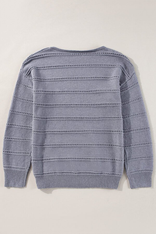 Light Grey Boat Neck Drop Shoulder Pointelle Knit Sweater