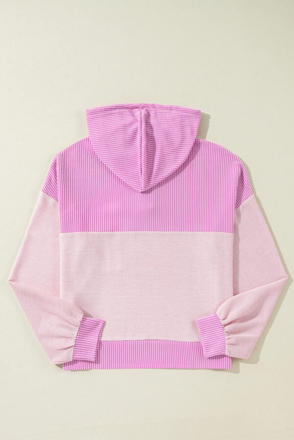 Light Pink Corded Colorblock Patch Pocket Drawstring Hooded Top