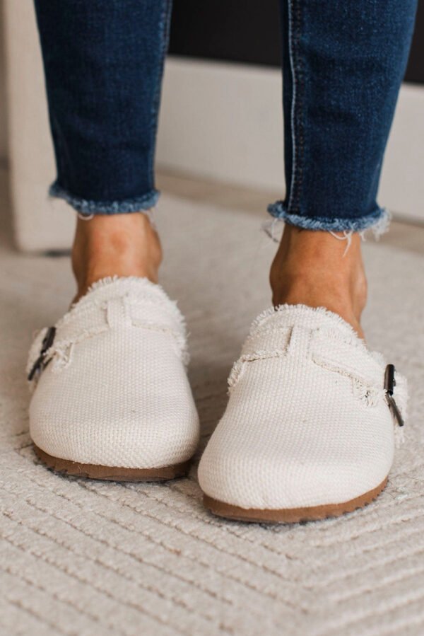 Beige Woven Linen Distressed Buckle Decor Casual Slippers