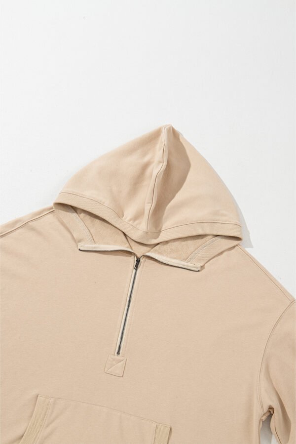 Parchment Solid Kangaroo Pocket Half Zipper Oversized Hoodie