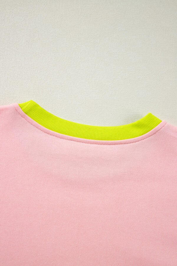 Light Pink Plus Size Colorblock Patchwork Crew Neck Sweatshirt