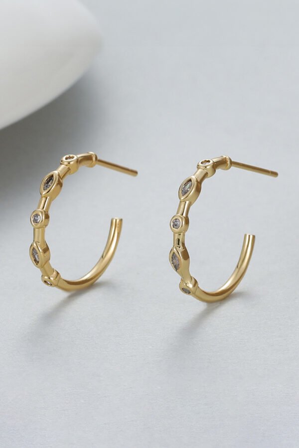 Gold Rhinestone Inlay C-shape Stud Earrings