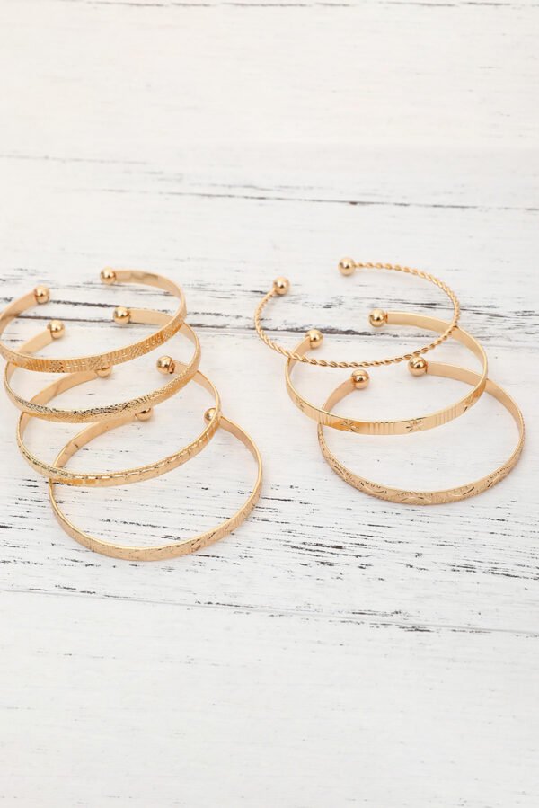 Gold 7pcs/set Textured Plated Open Alloy Bangle Set