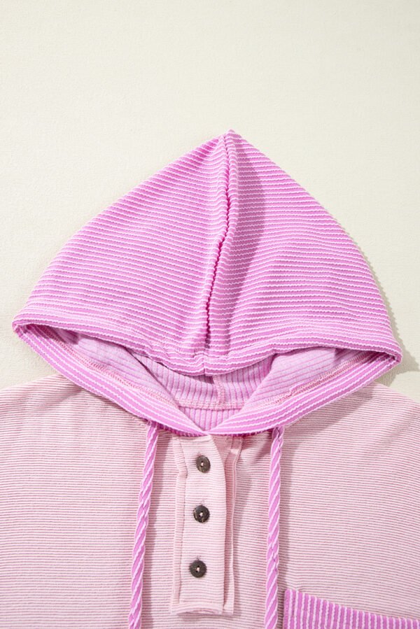 Light Pink Corded Colorblock Patch Pocket Drawstring Hooded Top