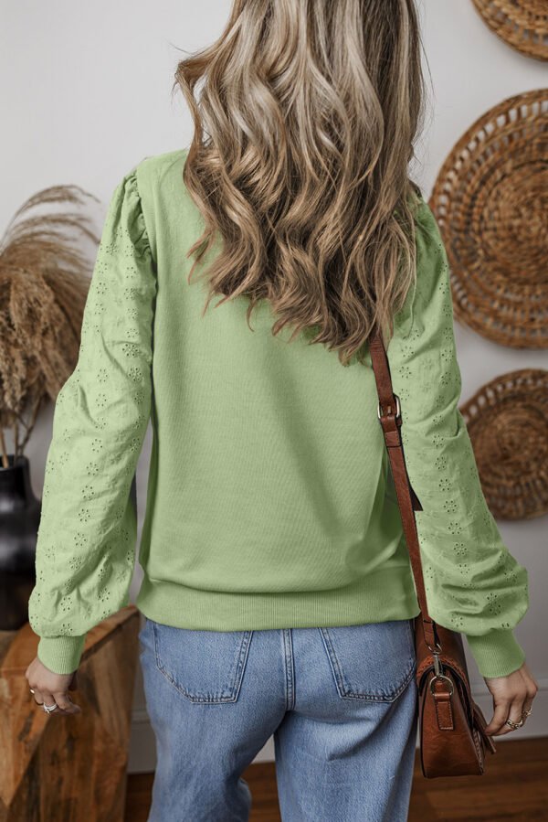 Mist Green Solid Patchwork Sleeve Round Neck Sweatshirt