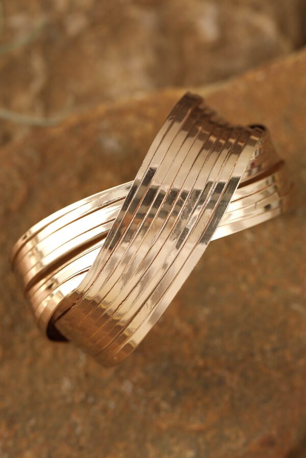 Gold Textured Crossover Metal Cuff Bracelet