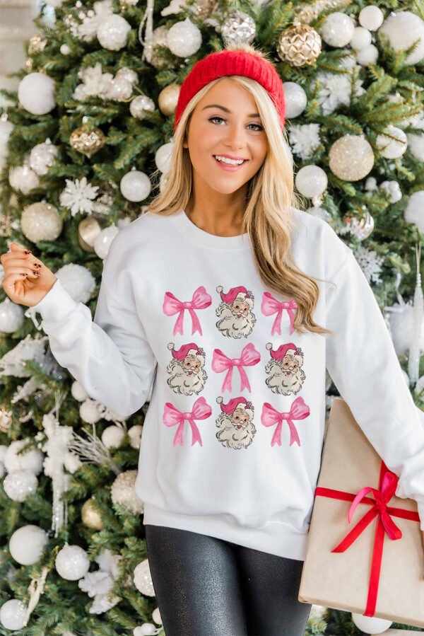 Beige Santa Claus Bowknot Pattern Christmas Sweatshirt