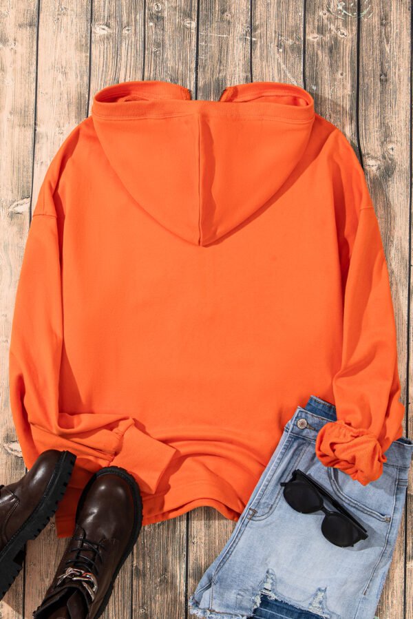 Orange Solid Kangaroo Pocket Half Zipper Oversized Hoodie