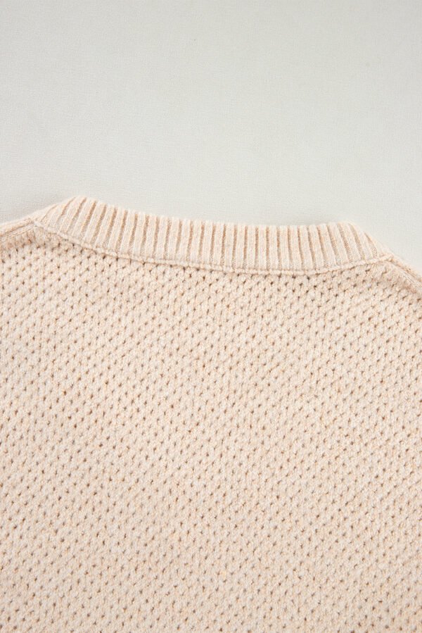 Parchment Loose Eyelet V Neck Drop Shoulder Sweater