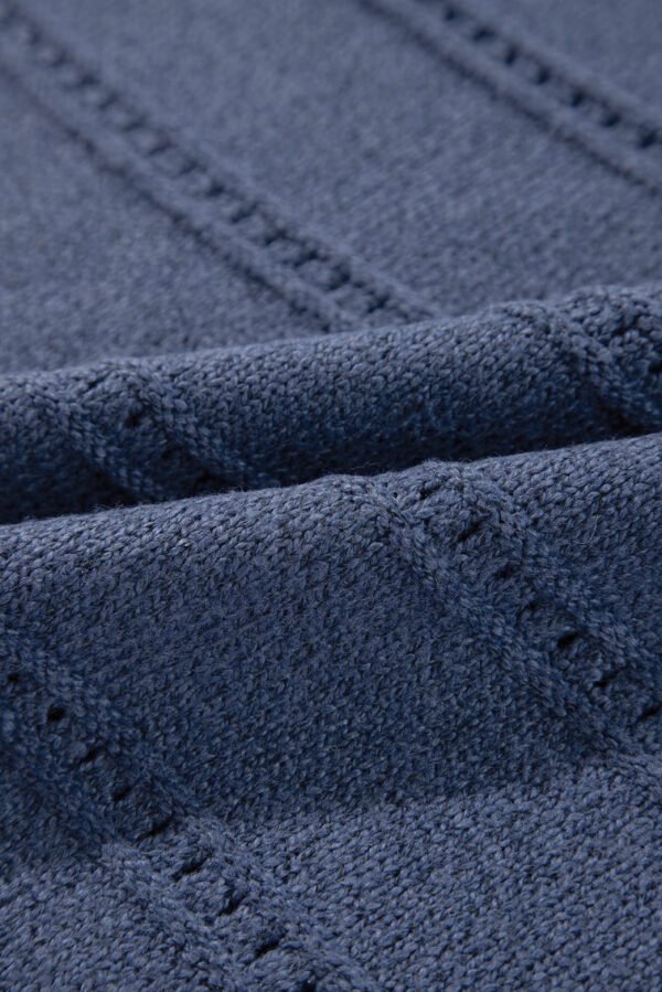 Real Teal Boat Neck Drop Shoulder Pointelle Knit Sweater
