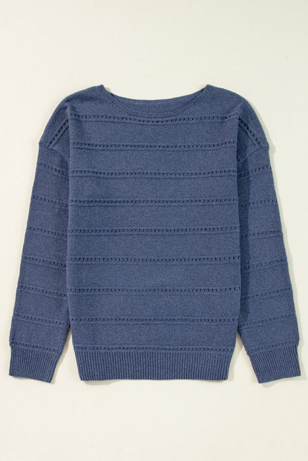 Real Teal Boat Neck Drop Shoulder Pointelle Knit Sweater