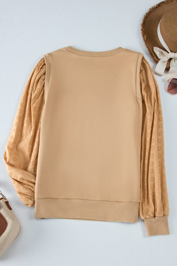 Pale Khaki Solid Patchwork Sleeve Round Neck Sweatshirt