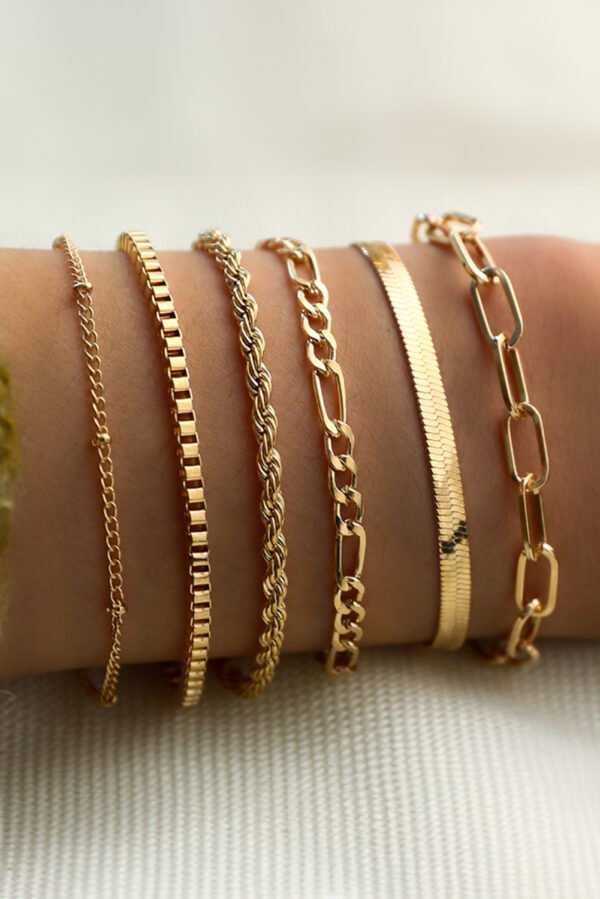 Gold Multi Layered Plated Adjustable Chain Bracelet Set