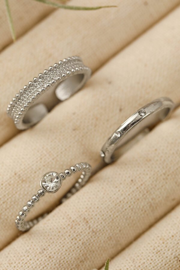 Silvery 3pcs Rhinestone Alloy Opening Ring Set