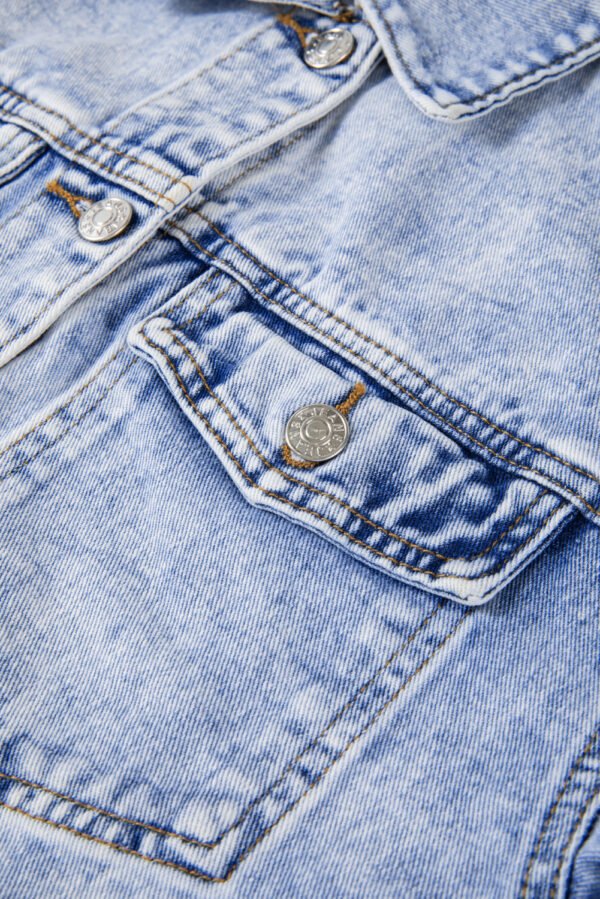 Beau Blue Vintage Washed Flap Pockets Denim Jacket