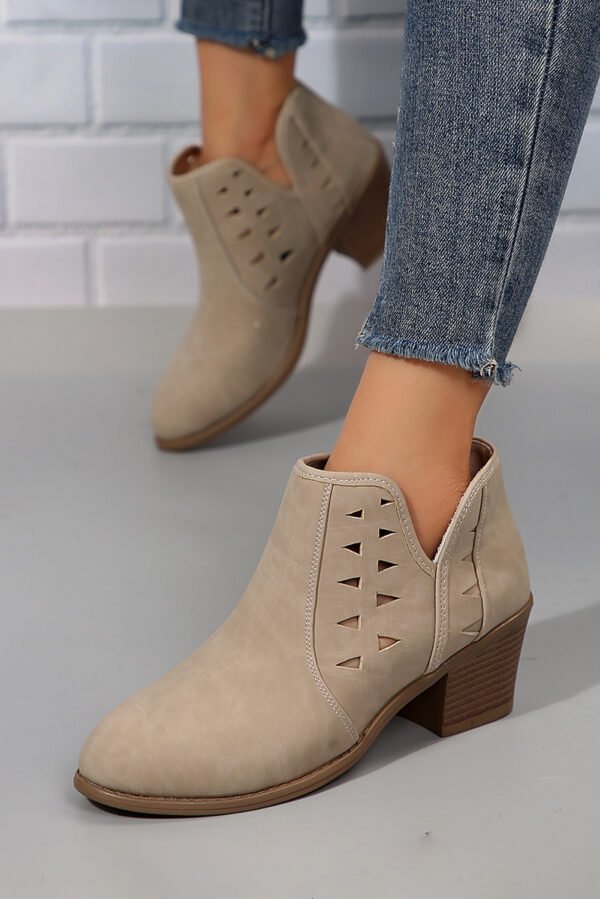 Parchment Cut Out Suede Pointed Toe Heeled Ankle Boots