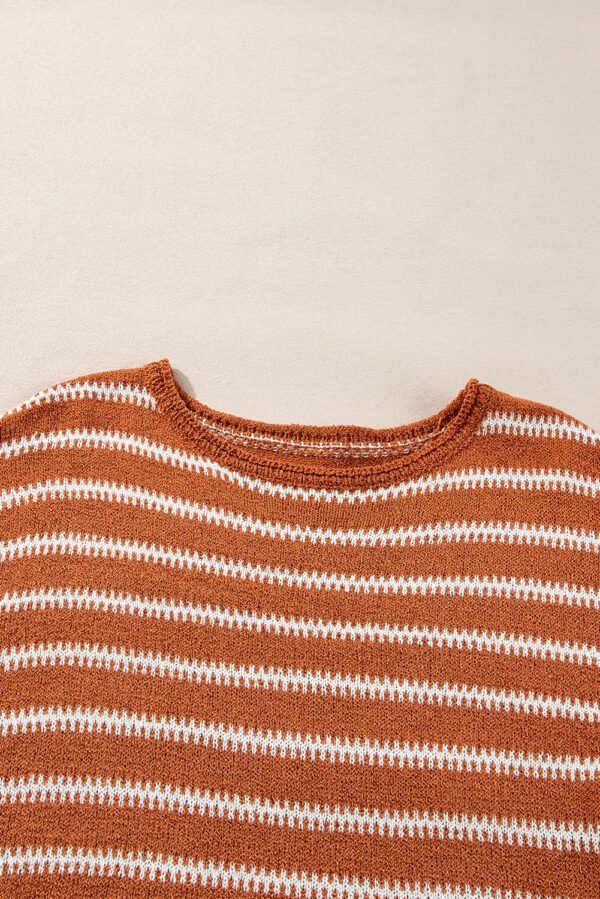 Brown Stripe Drop Shoulder Casual Sweater