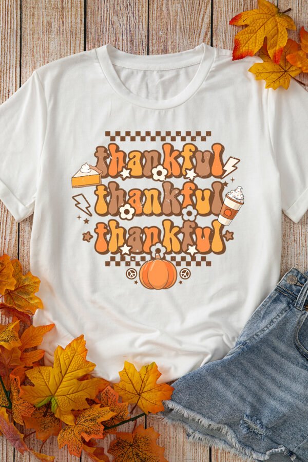 Khaki thankful Crew Neck Thanksgiving Graphic Tee