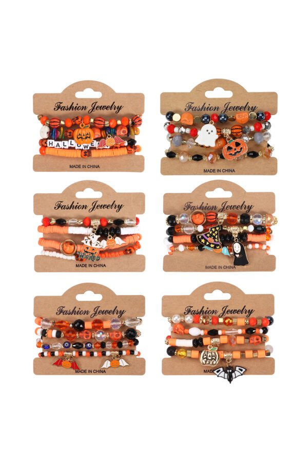 Orange 4pcs Halloween Pumpkin Bat Spider Bracelet Set