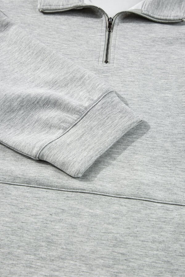 Light Grey Stand Neck Zipped Sweatshirt and Shorts Set