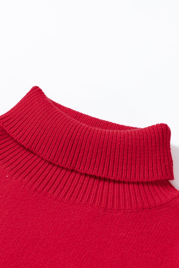 Racing Red Merry Graphic Sequin Sleeve Turtleneck Sweater