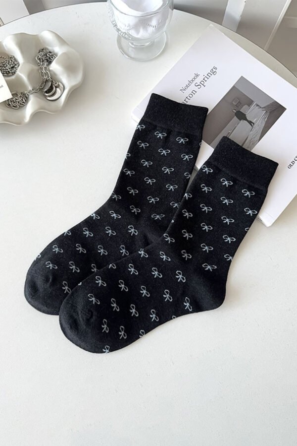 Black Bow Knots Ribbed Edge Crew Socks