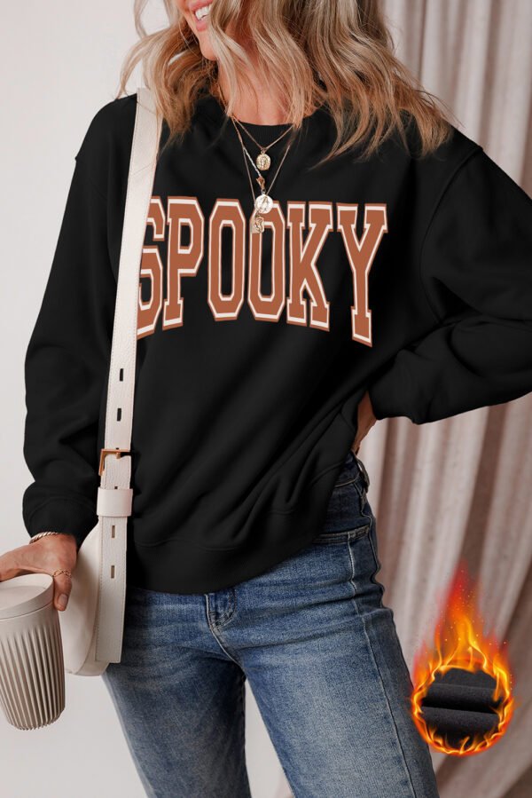 Black SPOOKY Graphic Drop Shoulder Halloween Pullover Sweatshirt