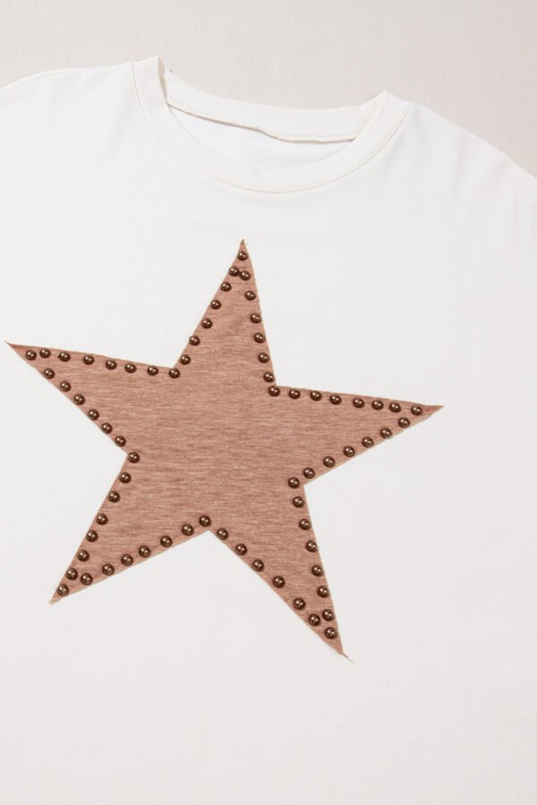 Beige Star Shape Studded Crew Neck Plus Size Long Sleeve Top