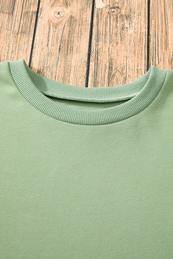 Smoke Green Solid O Neck High Low Hem Pullover Sweatshirt