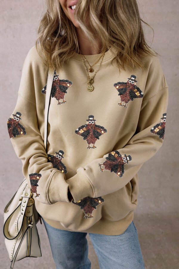 Parchment Shimmering Turkey Pattern Thanksgiving Holiday Sweatshirt