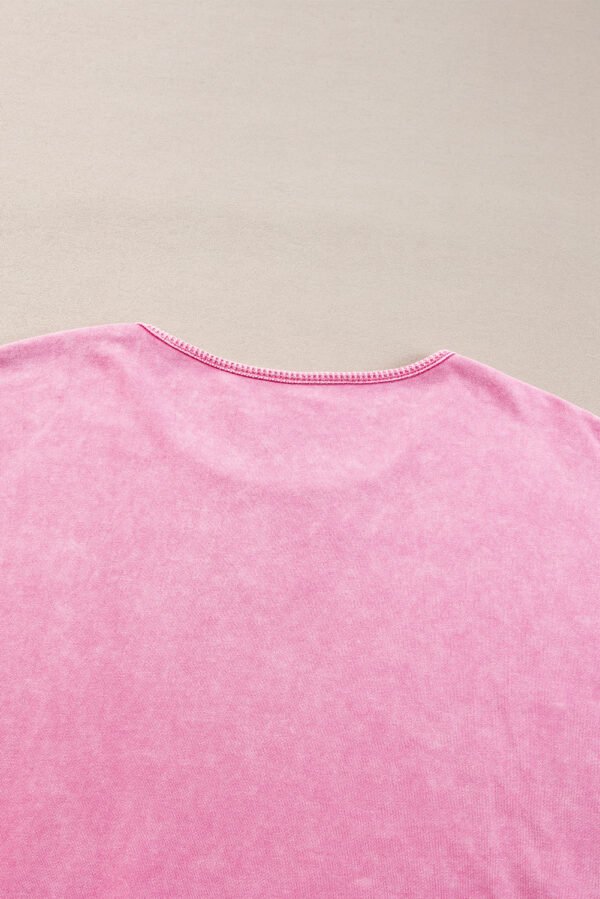 Pink Plus Size Mineral Wash Drop Shoulder Round Neck Sweatshirt