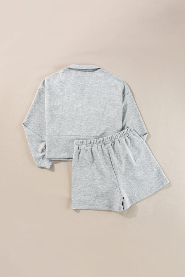 Light Grey Stand Neck Zipped Sweatshirt and Shorts Set