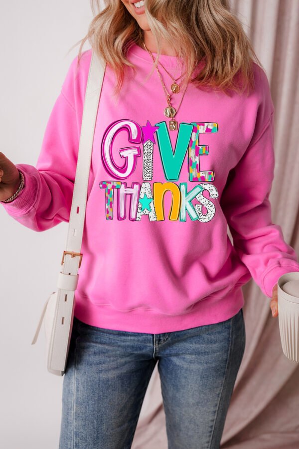 Bonbon GIVE THANKS Graphic Drop Shoulder Thanksgiving Pullover Sweatshirt