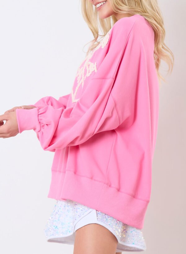 Pink Touch Down Rugby Thread Embroidery Sweatshirt