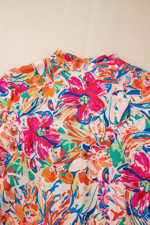 Multicolour Floral Print Bell Sleeve V Neck Blouse