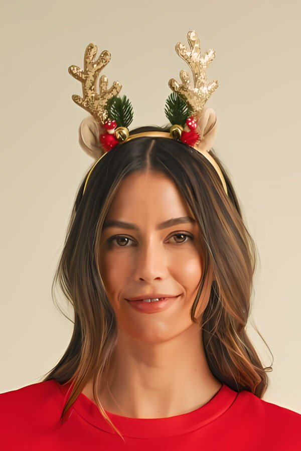 Gold Christmas Reindeer Sequined Bell Headband